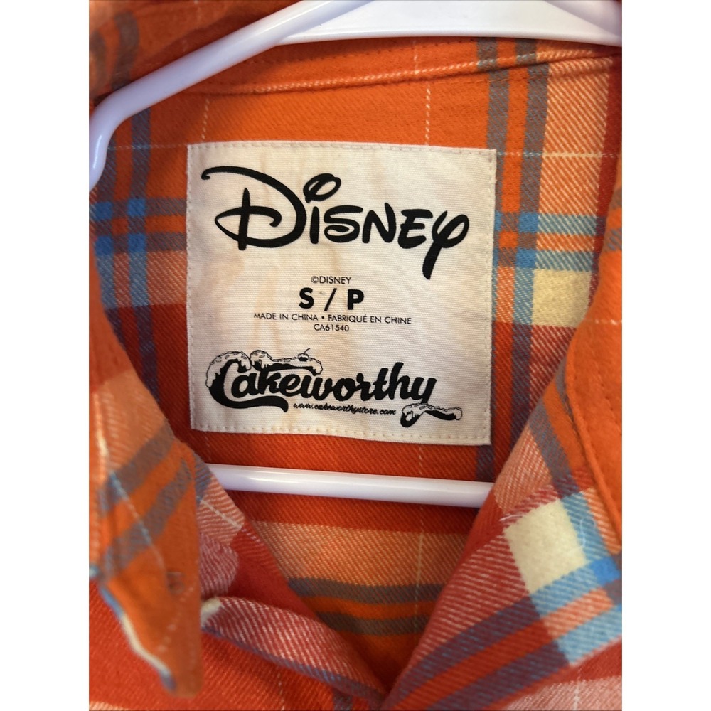 Disney Cakeworthy Moana Flannel Shirt Women's Small Orange Plaid Casual Preowned - Picture 2 of 8